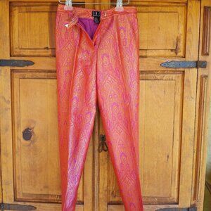 Funky silk blend pants pink and orange paisley